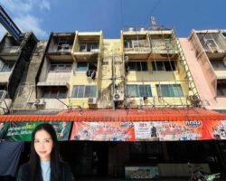 Commercial building for rent, 3 booths on the ground floor with 1 mezzanine floor, next to the main road, Ramintra 67 66,000 baht / month.