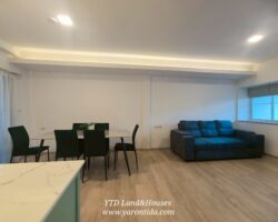 For rent 2-story townhome near Mega Bangna, best location in the area, Indy 2 Bangna-Ramkhamhaeng 2, the front of the house faces north, located on the main road, near the club, can park up to 4 cars, near both the club and the garden. The front has an electric awning. The back has a complete awning. Beautiful house. ready to move in.