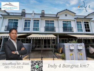 2-story townhome for rent, near Mega Bangna, best location in the area, Indy 4 Bangna km. 7 ,Located just 1 km. from Mega Bangna, can enter and exit in many ways, including Bangna-Trad, Srinakarin, Theparak, Nam Daeng, fully furnished. Ready to move in.