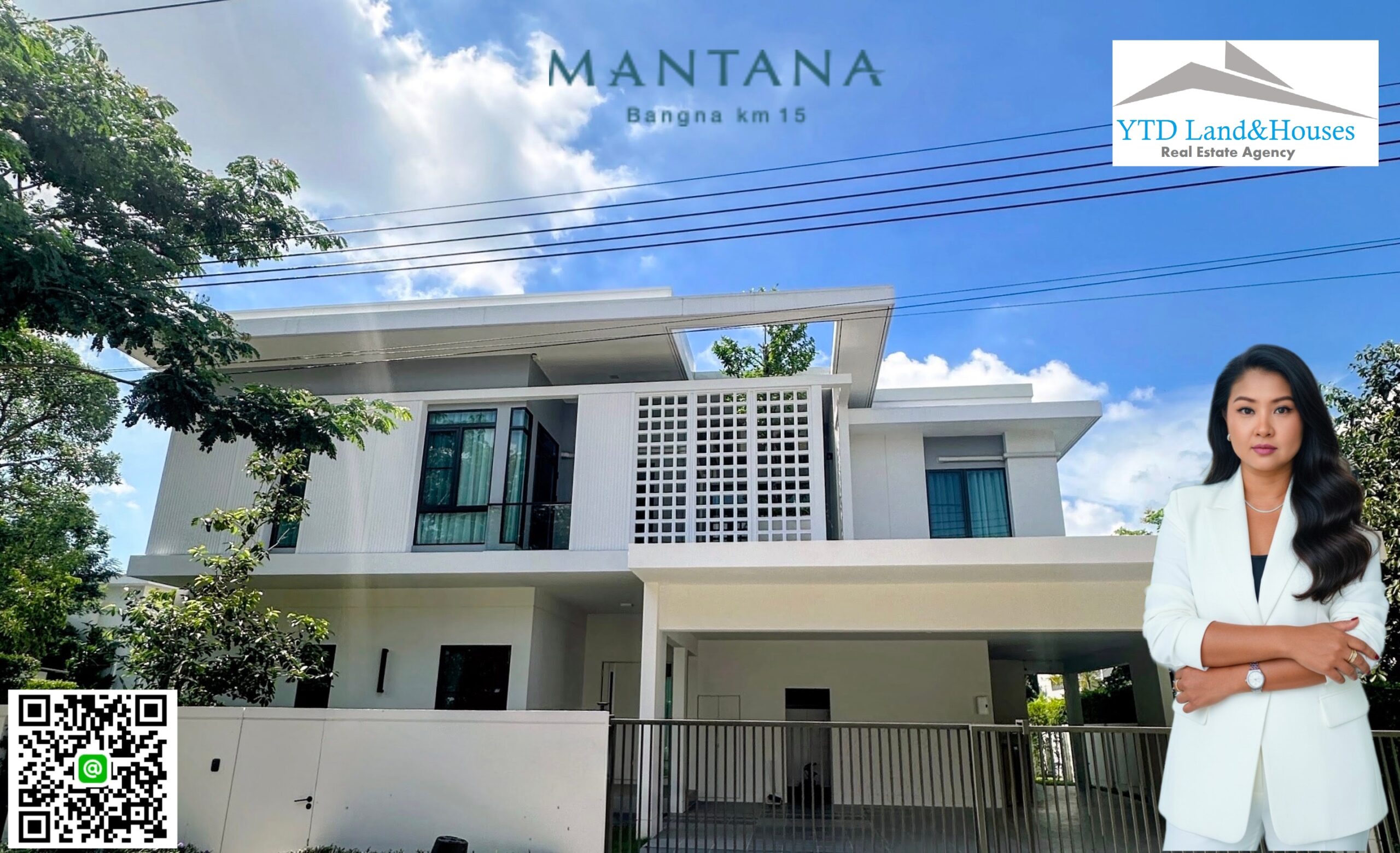 For rent beautifully furnished House Mantana Bangna KM.15 Fully furnished, corner plot, Road width 12 Meters 220,000 Baht/Month